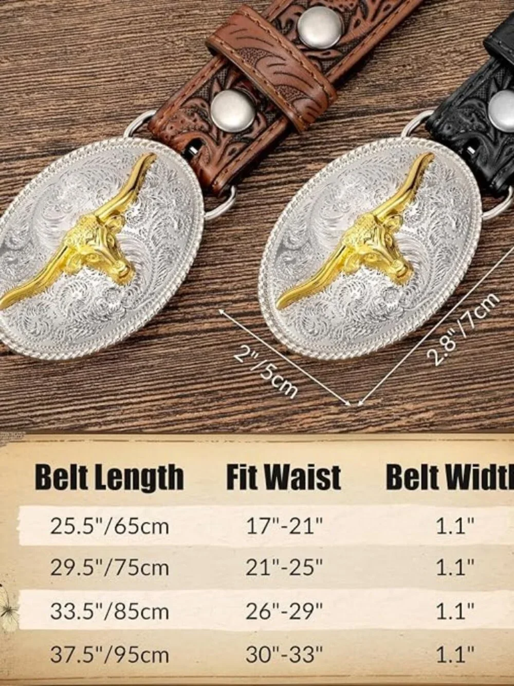 Kids Western Belt Leather with Bull Horse Buckle for Boys Cowboy Outfits - D